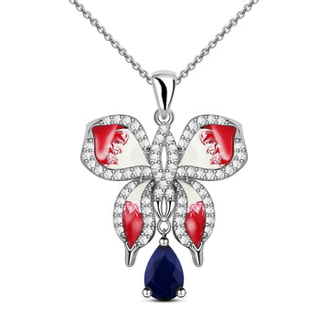 Liberty Natural Blue Sapphire Sterling Silver Enamel Butterfly Necklace